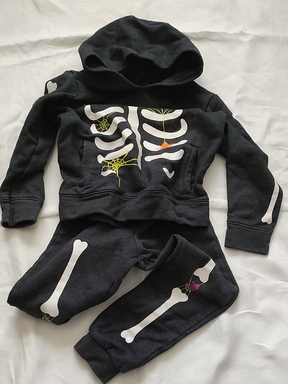 Cat & Jack Black Skeleton Hoodie and Jogger Set with Colorful Accents